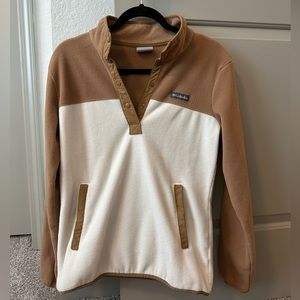 Two Tone Brown & Cream Columbia Quarter Pullover with Snap Buttons, Size Small